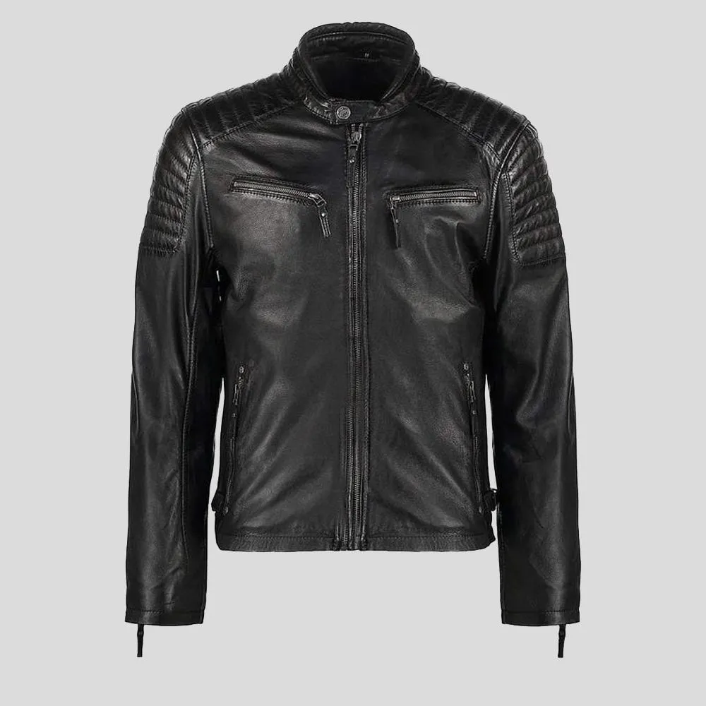 Greg Black Leather Racer Jacket