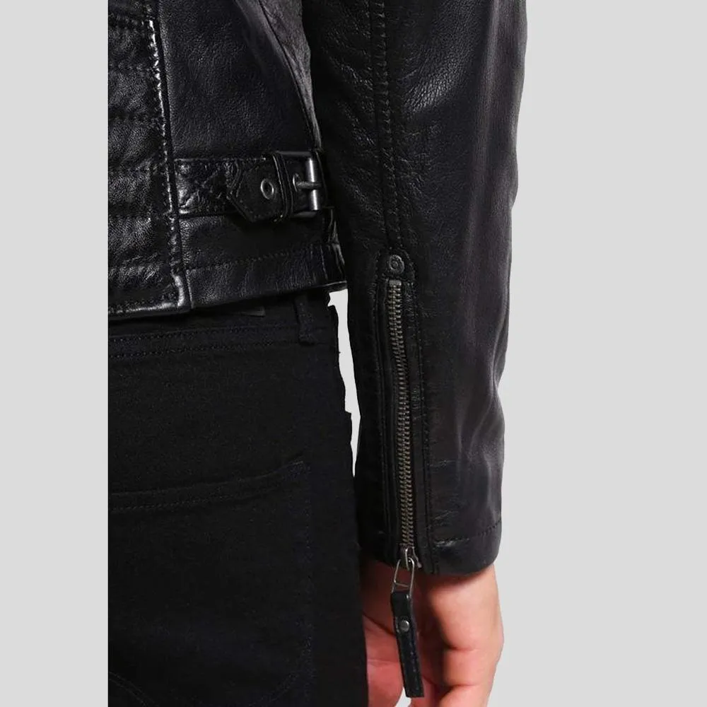 Greg Black Leather Racer Jacket