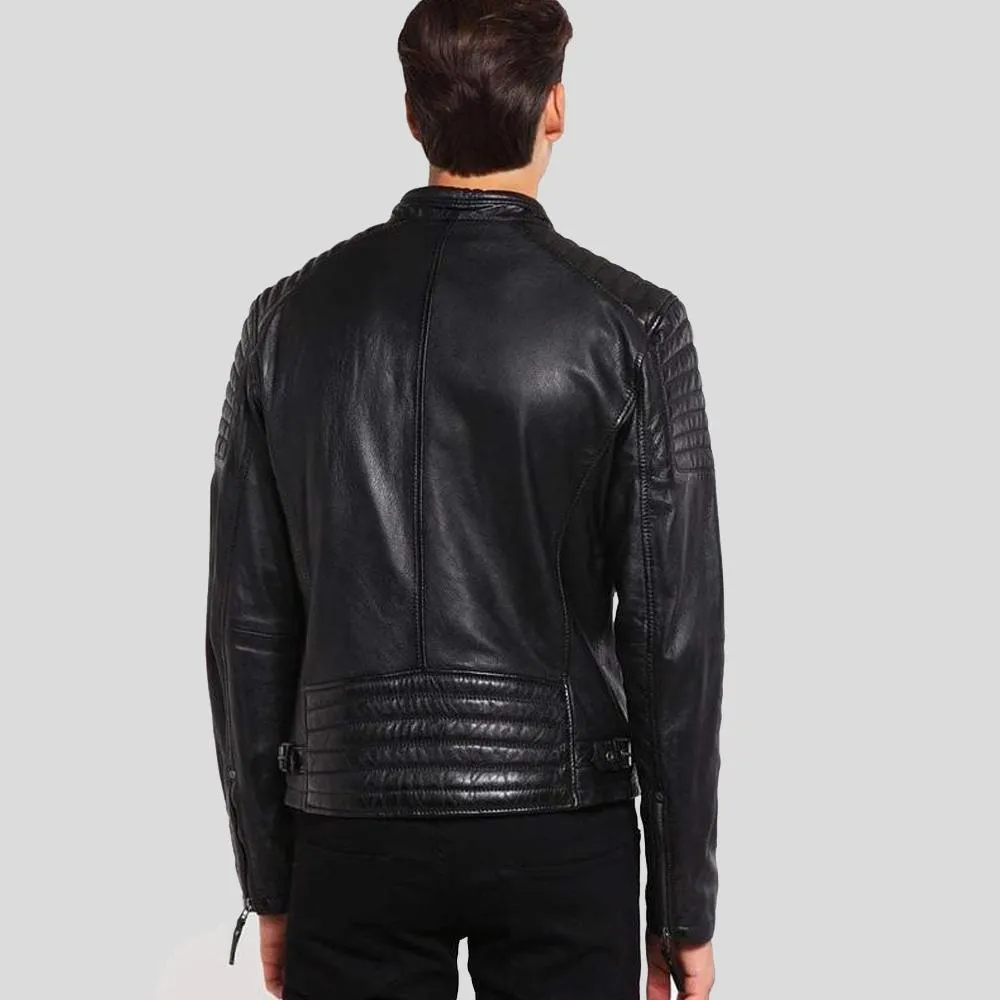 Greg Black Leather Racer Jacket