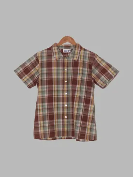 Hai Sporting Gear Issey Miyake brown cotton check short sleeve shirt