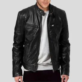 Hamp Black Leather Racer Jacket