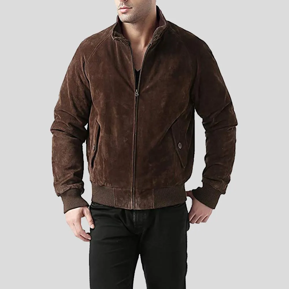 Harry Suede Brown Bomber Leather Jacket