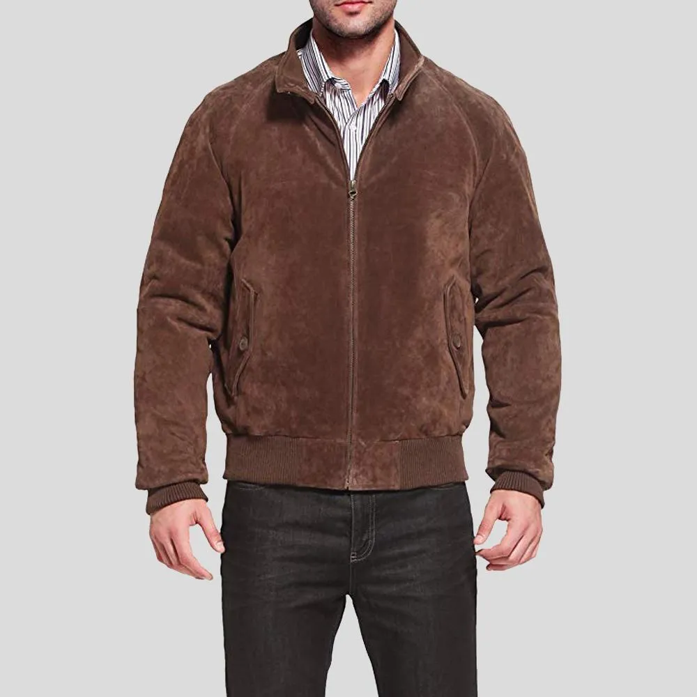 Harry Suede Brown Bomber Leather Jacket