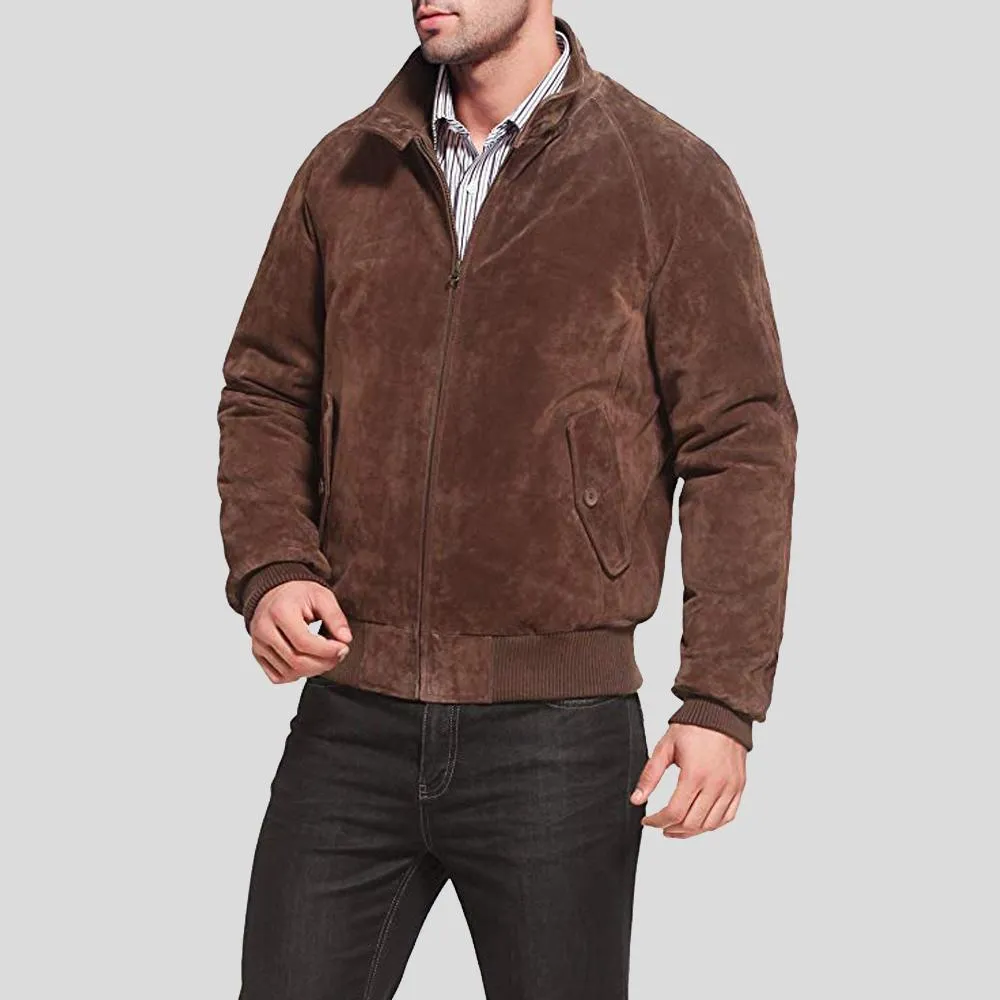 Harry Suede Brown Bomber Leather Jacket