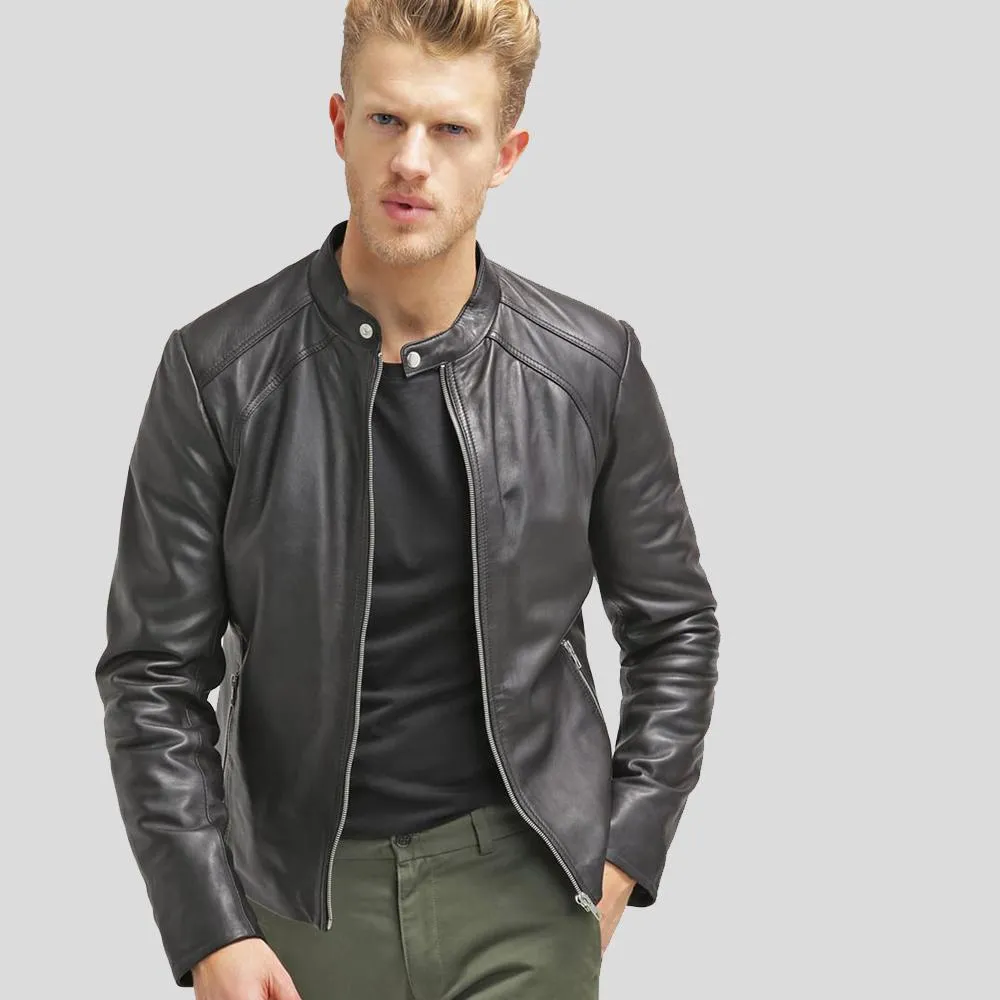 Hung Black Leather Racer Jacket