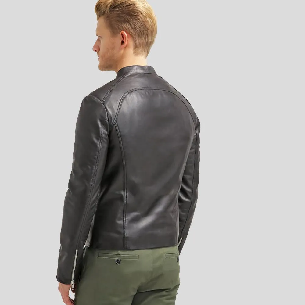 Hung Black Leather Racer Jacket