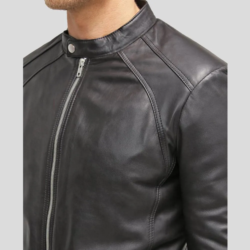 Hung Black Leather Racer Jacket