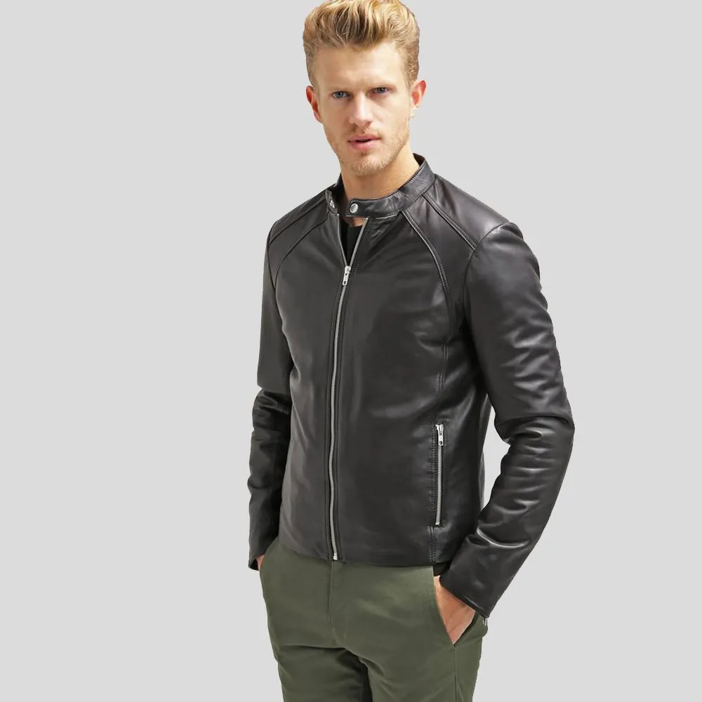 Hung Black Leather Racer Jacket