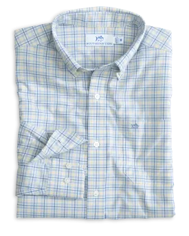 Intercoastal Falls Park Plaid Long Sleeve Sport Shirt - Coronet Blue