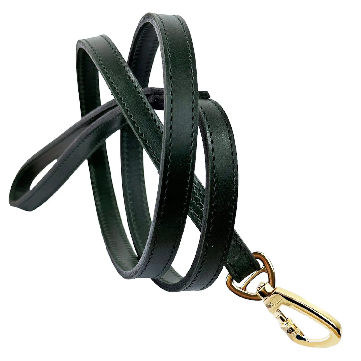 Italian Ivy Green Leather Dog Leash in Gold