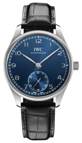 IWC Portugieser Automatic Stainless Steel Blue Dial Black Leather Strap Mens Watch IW358305