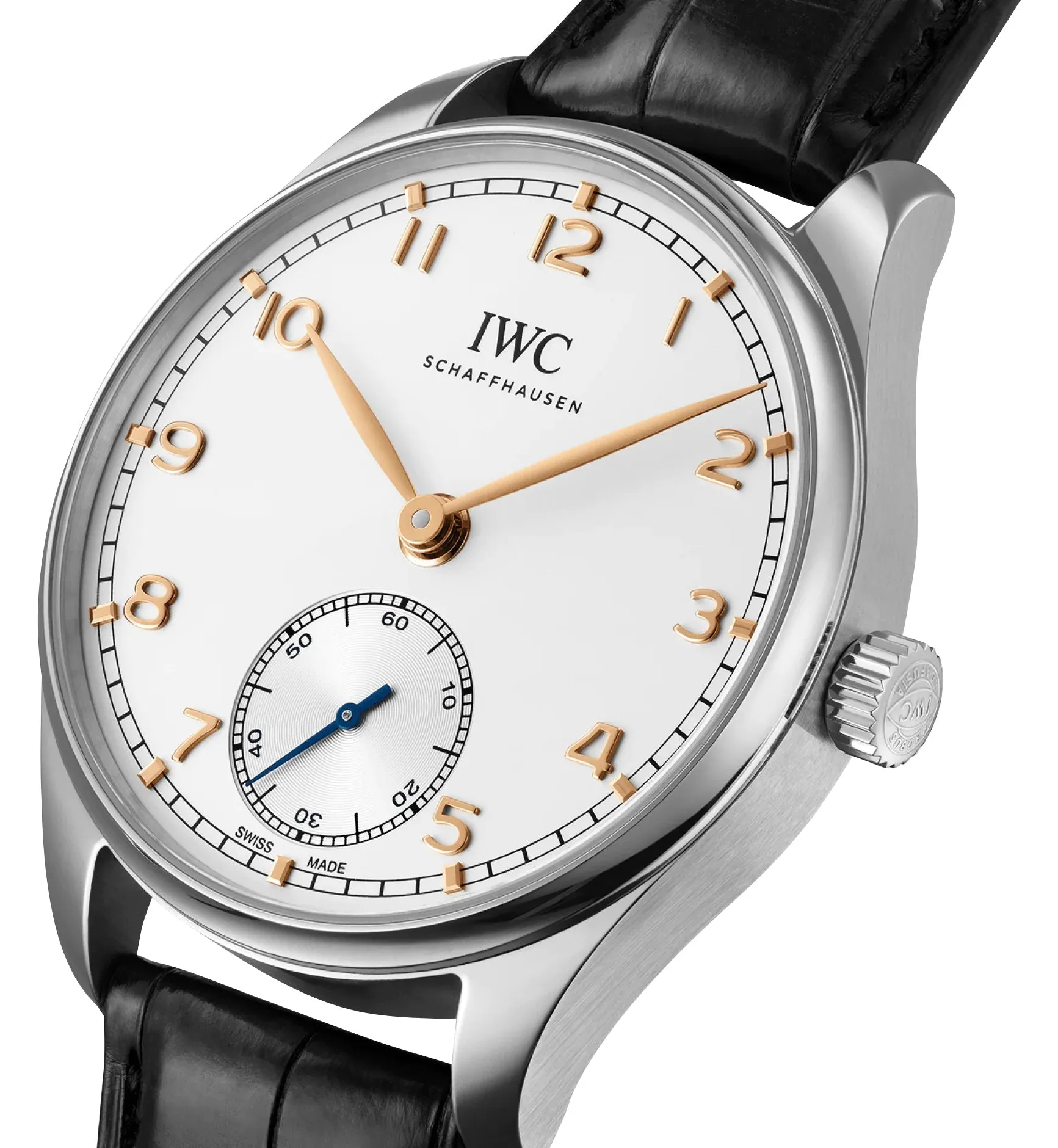 IWC Portugieser Automatic Stainless Steel Silver-Tone Dial Black Leather Strap Mens Watch IW358303