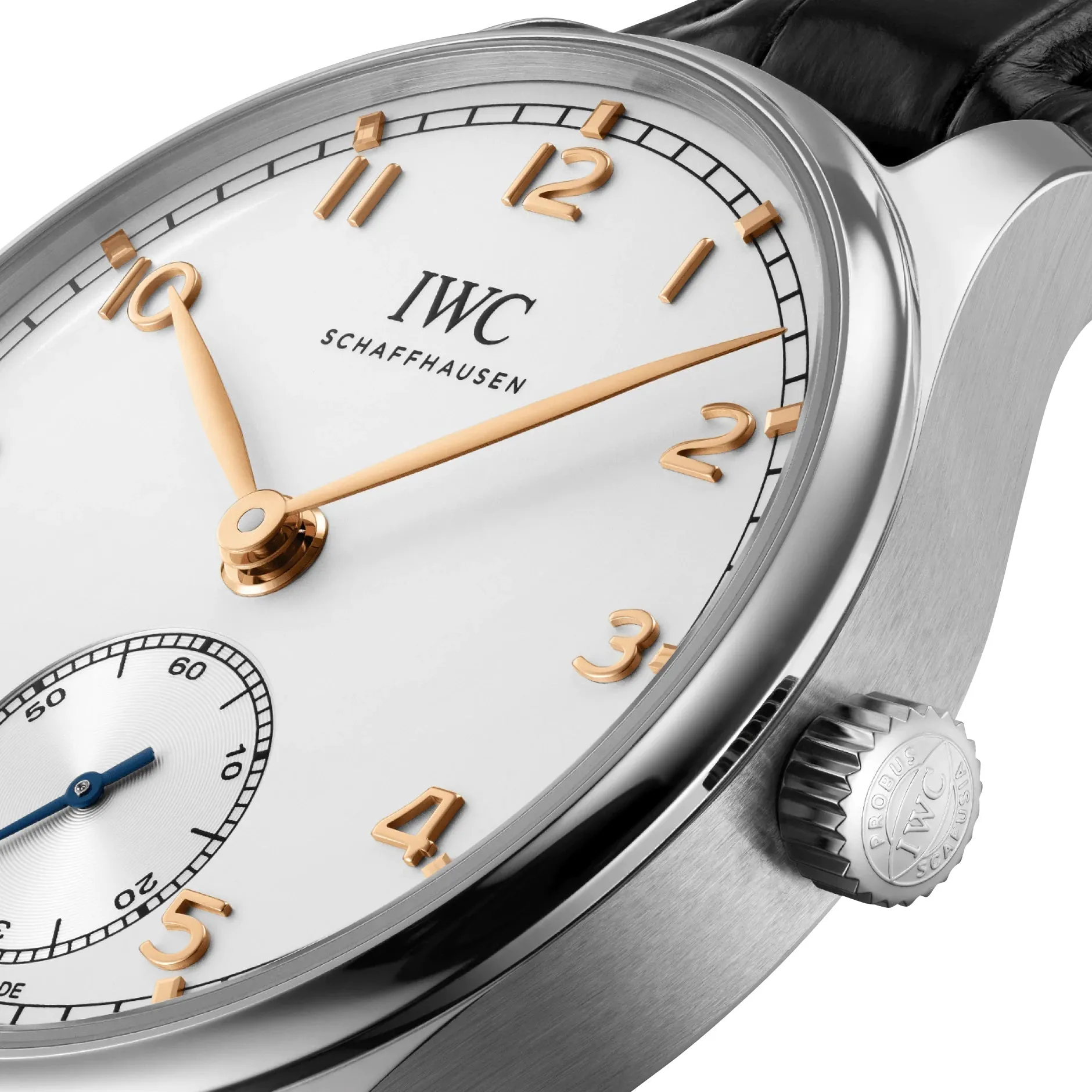 IWC Portugieser Automatic Stainless Steel Silver-Tone Dial Black Leather Strap Mens Watch IW358303