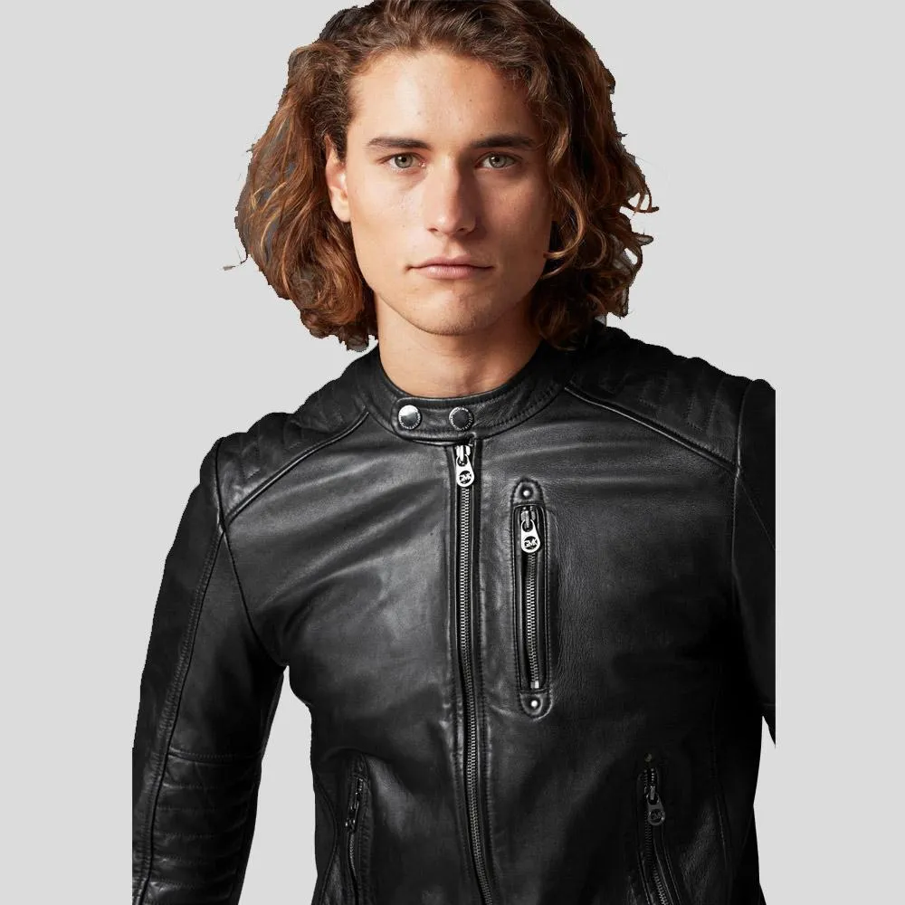 Jake Black Slim Fit Biker Leather Jacket