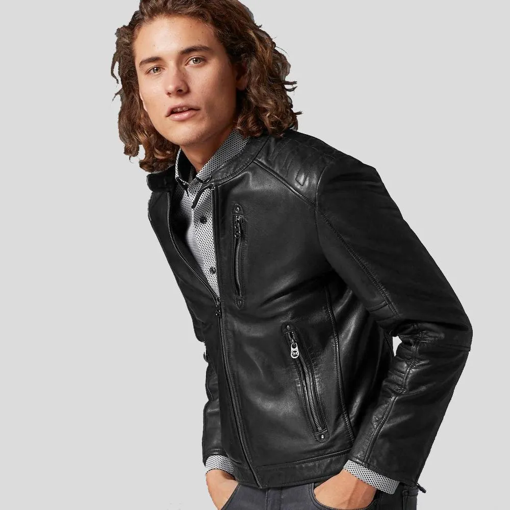 Jake Black Slim Fit Biker Leather Jacket