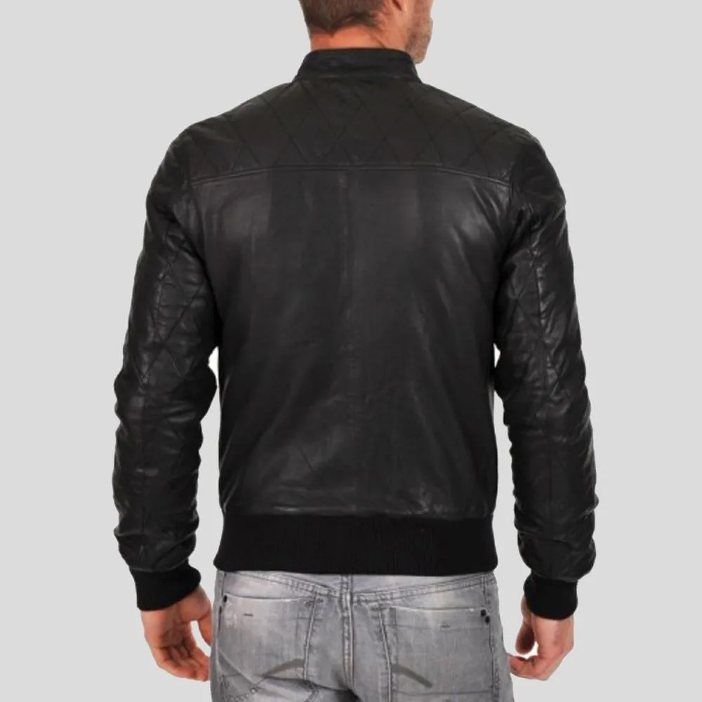 Jero Black Bomber Lambskin Leather Jacket