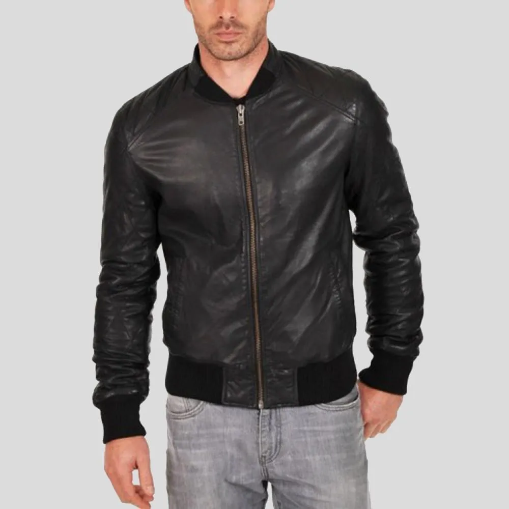 Jero Black Bomber Lambskin Leather Jacket