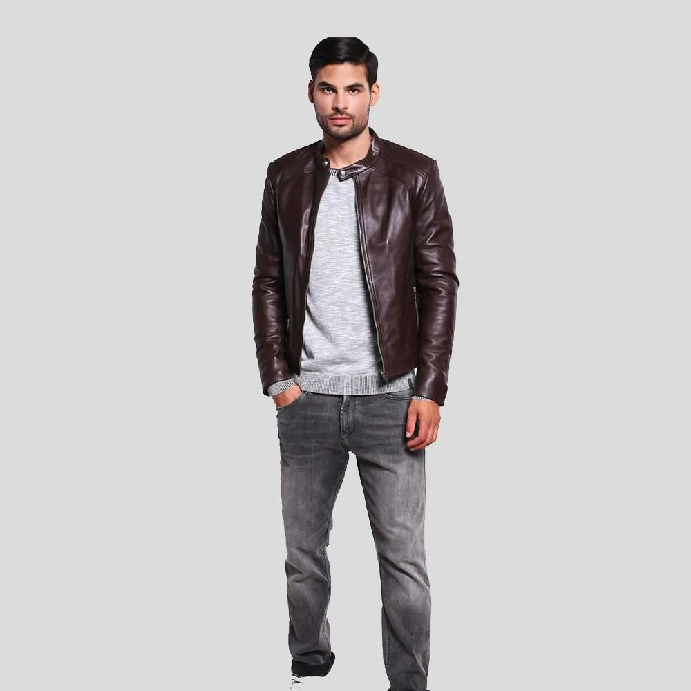 Joey Brown Leather Racer Jacket