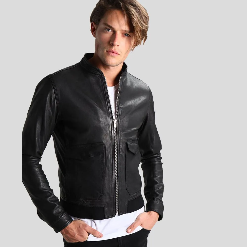 Juan Black Leather Racer Jacket