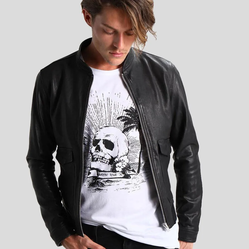 Juan Black Leather Racer Jacket