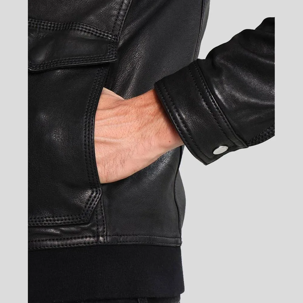 Juan Black Leather Racer Jacket