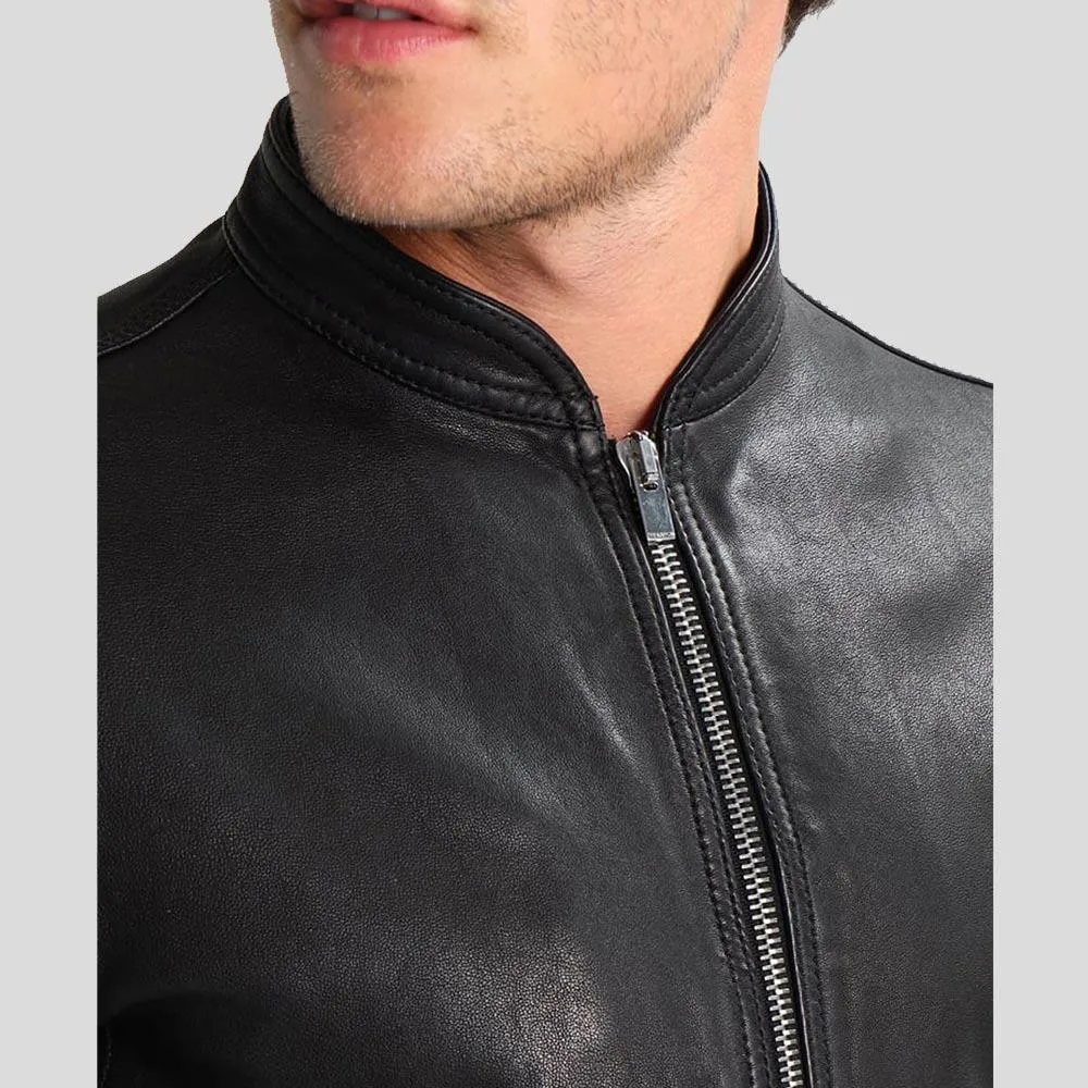 Juan Black Leather Racer Jacket