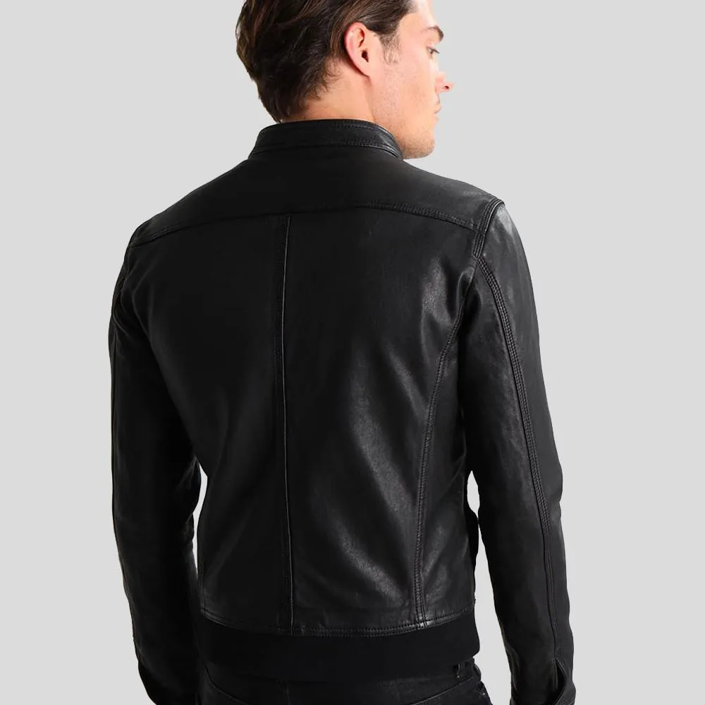 Juan Black Leather Racer Jacket