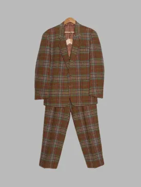 Kenzo Paris 1980s brown green plaid wool 2 button blazer trouser suit - 2 M S