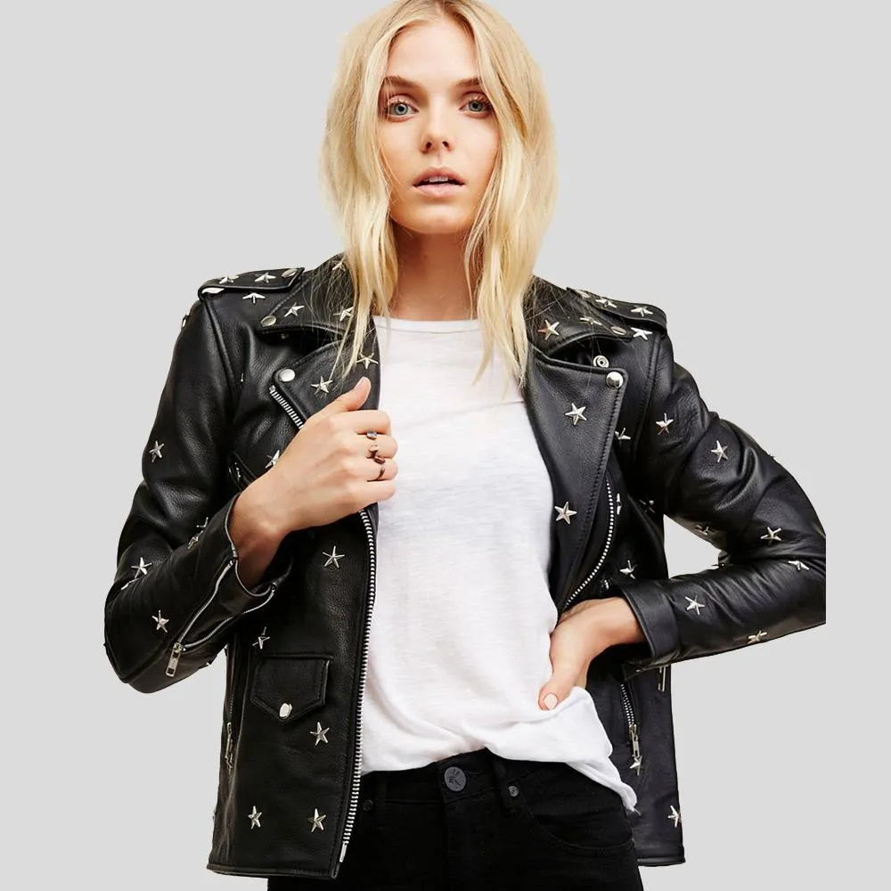 Khloe Black Studded Leather Jacket