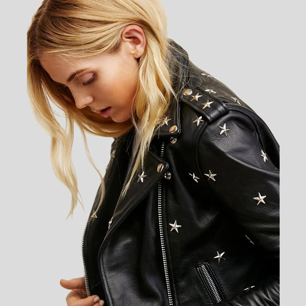 Khloe Black Studded Leather Jacket