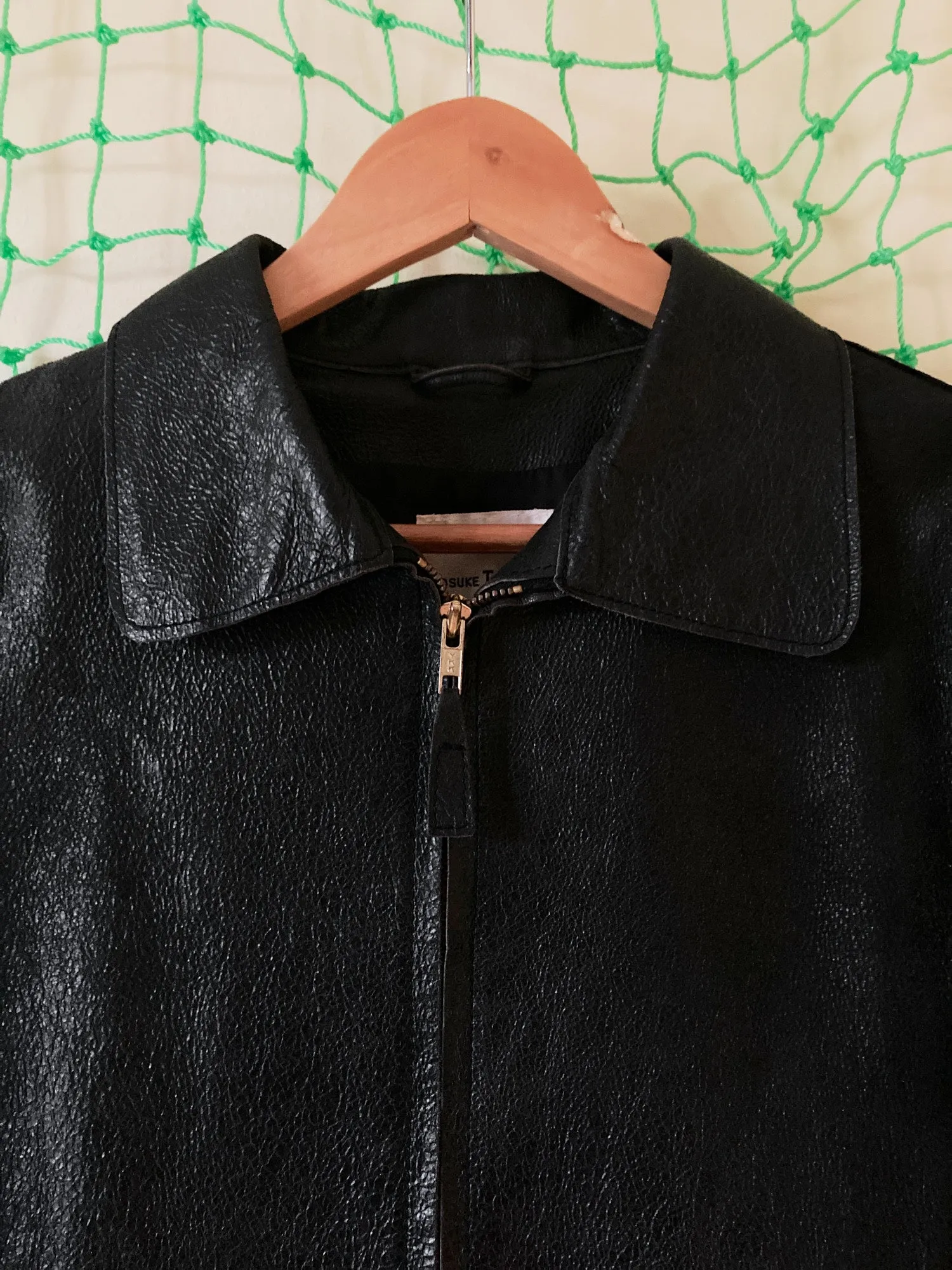 Kosuke Tsumura 1990s black leather zip coat with detachable faux fur collar