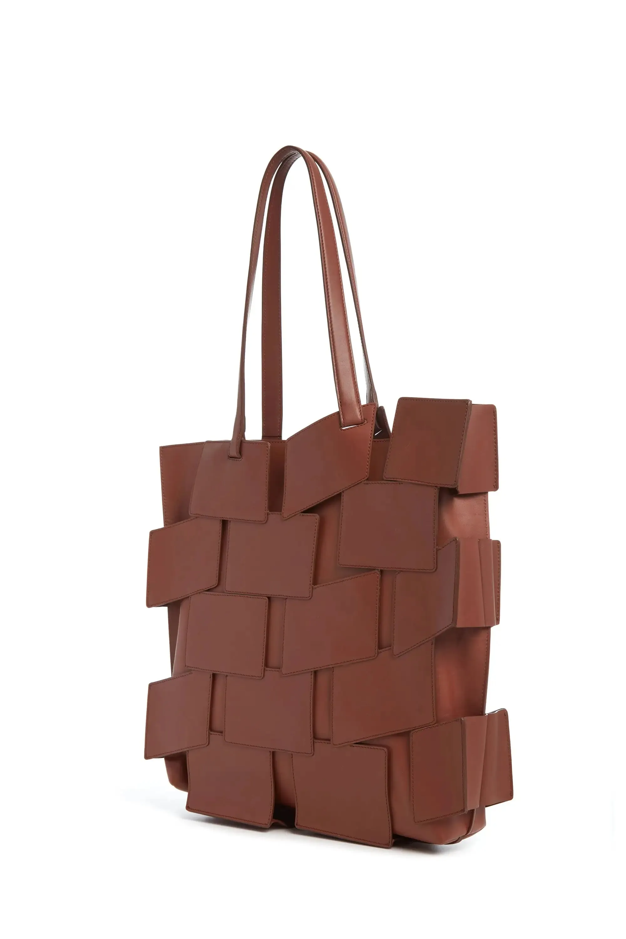 Lacquered Tote Bag in Cognac Patchwork Leather