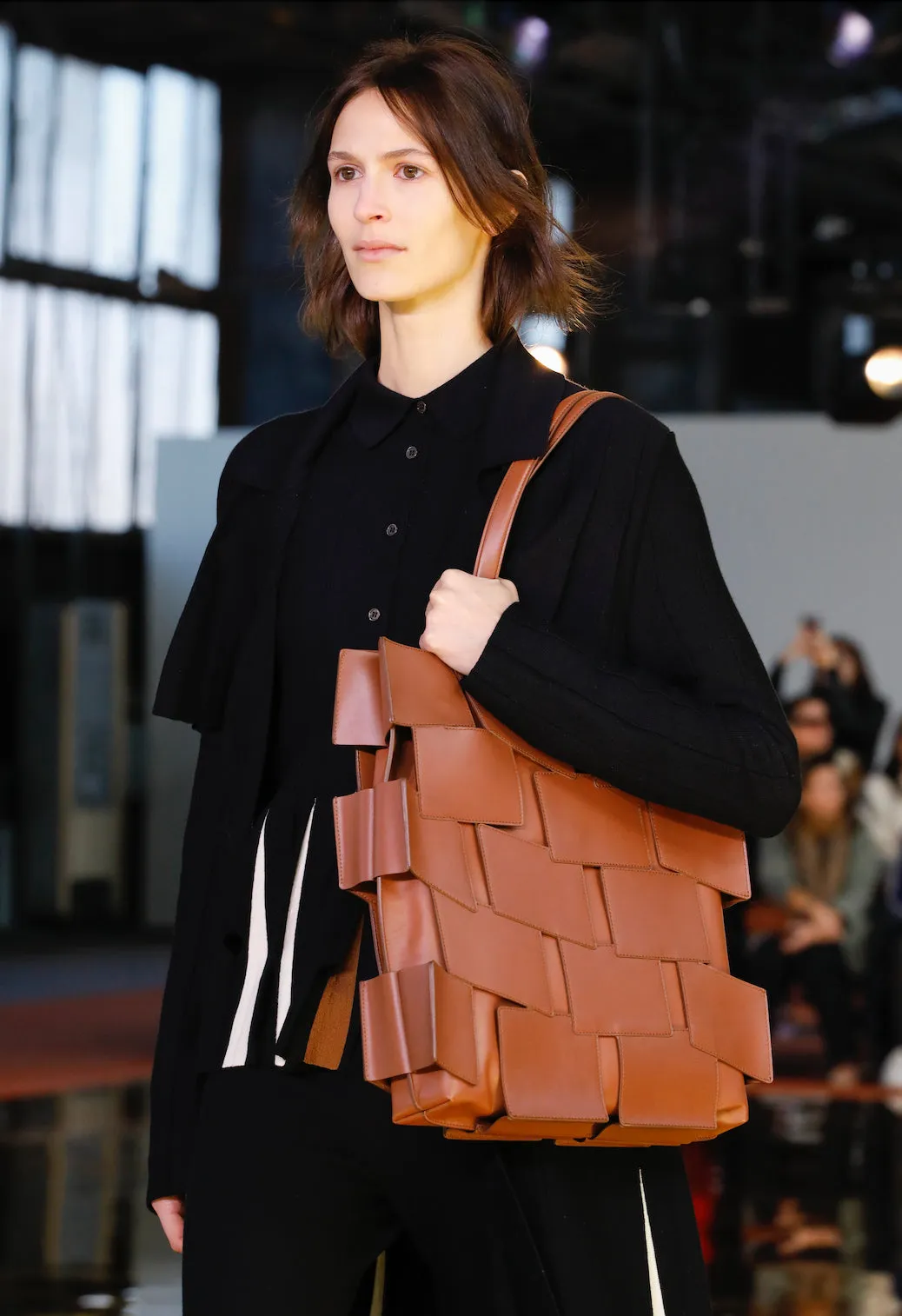 Lacquered Tote Bag in Cognac Patchwork Leather