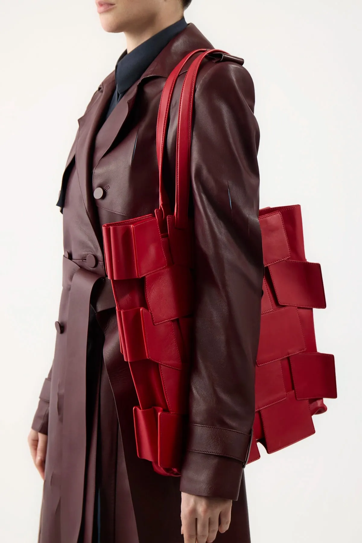 Lacquered Tote Bag in Red Topaz Patchwork Leather