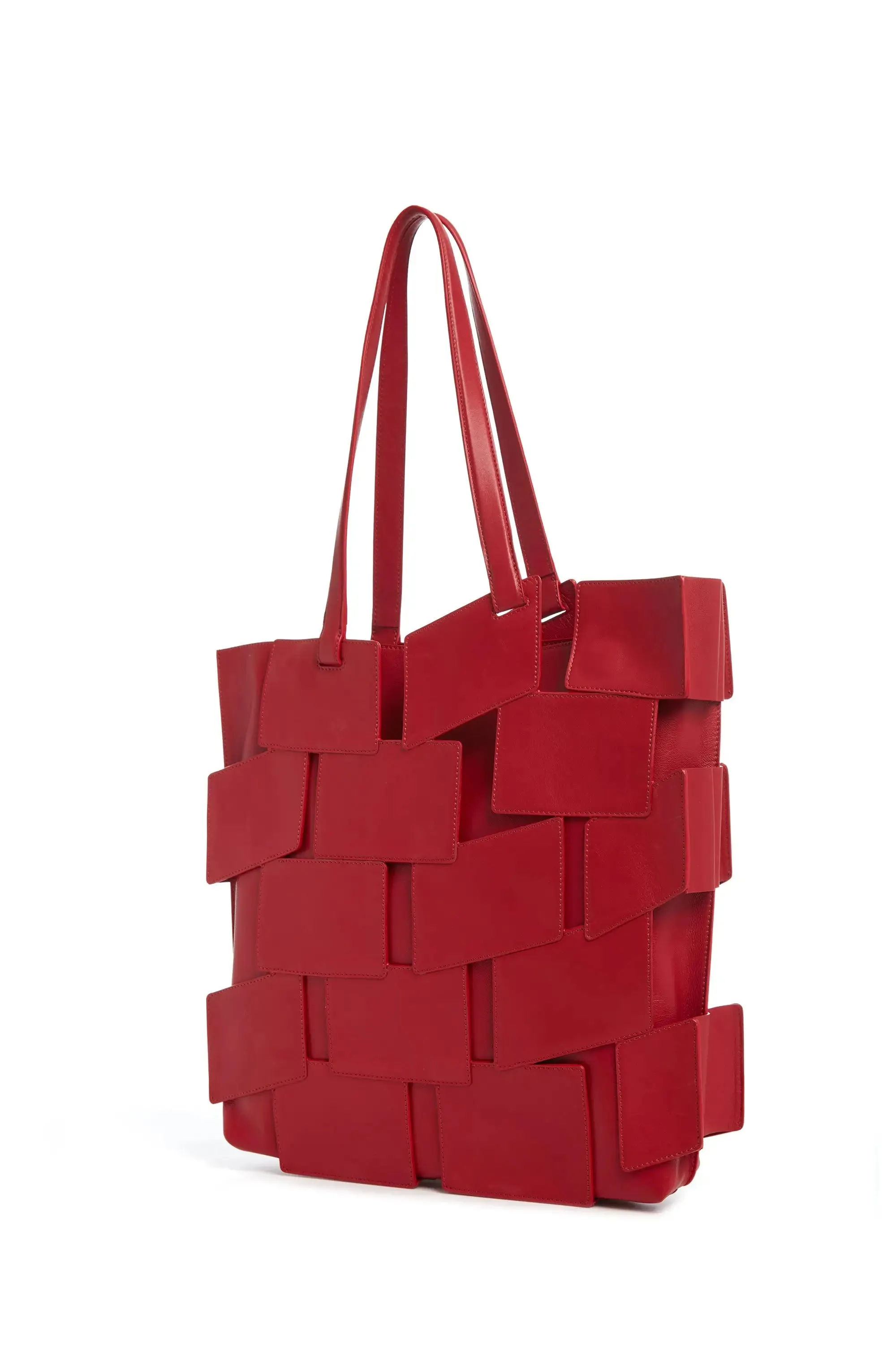 Lacquered Tote Bag in Red Topaz Patchwork Leather