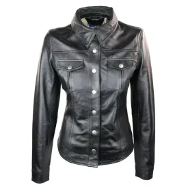 Ladies 100% Leather Jacket Shirt Style Black Short Fitted Retro