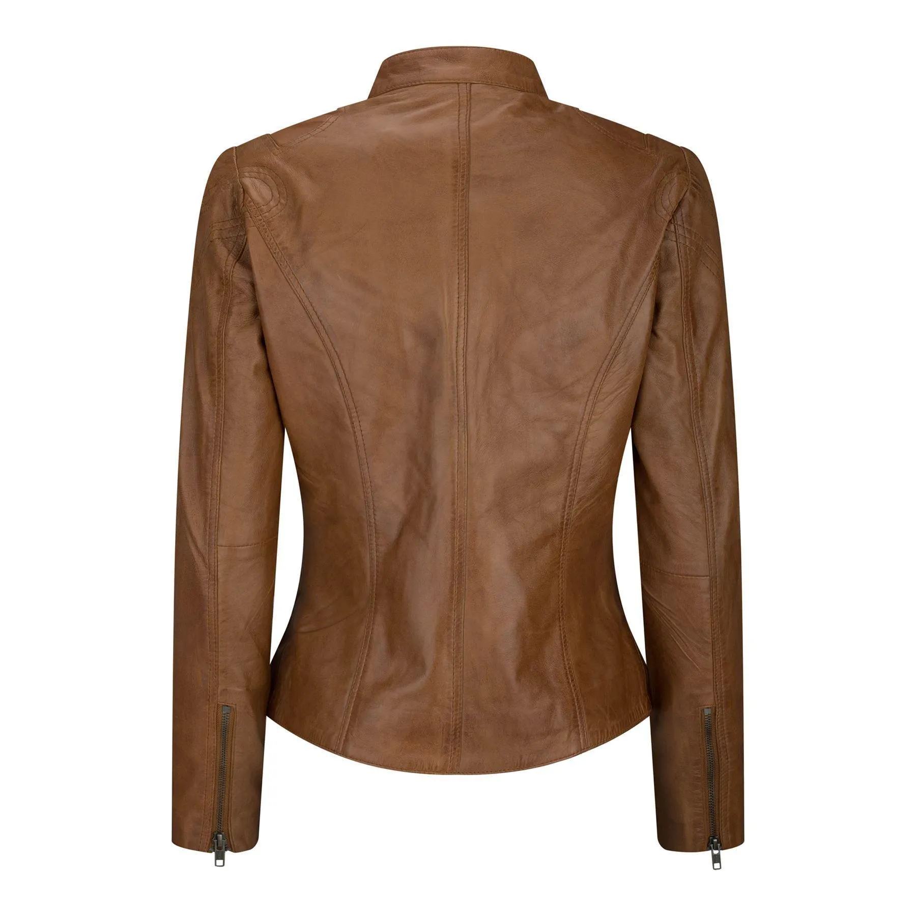 Ladies Real Leather Tan Biker Style Fashion Jacket Size UK 6-20