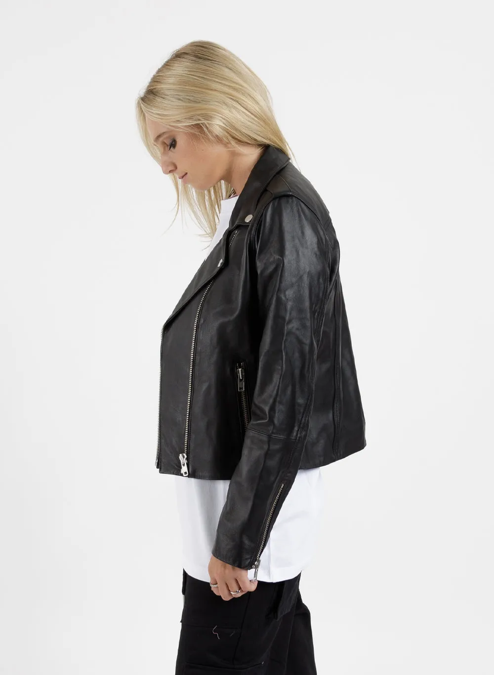 Leather Jacket - Black/Silver