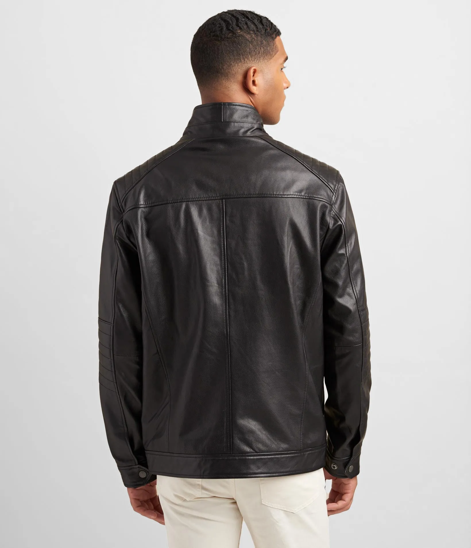 Leather Racer Jacket With Bib