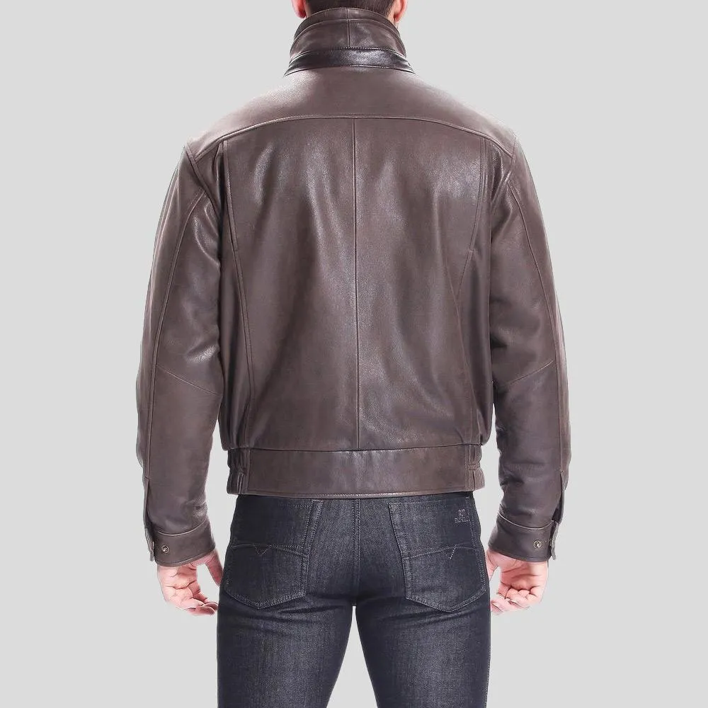 Lee Distressed Brown Bomber Leather Jacket