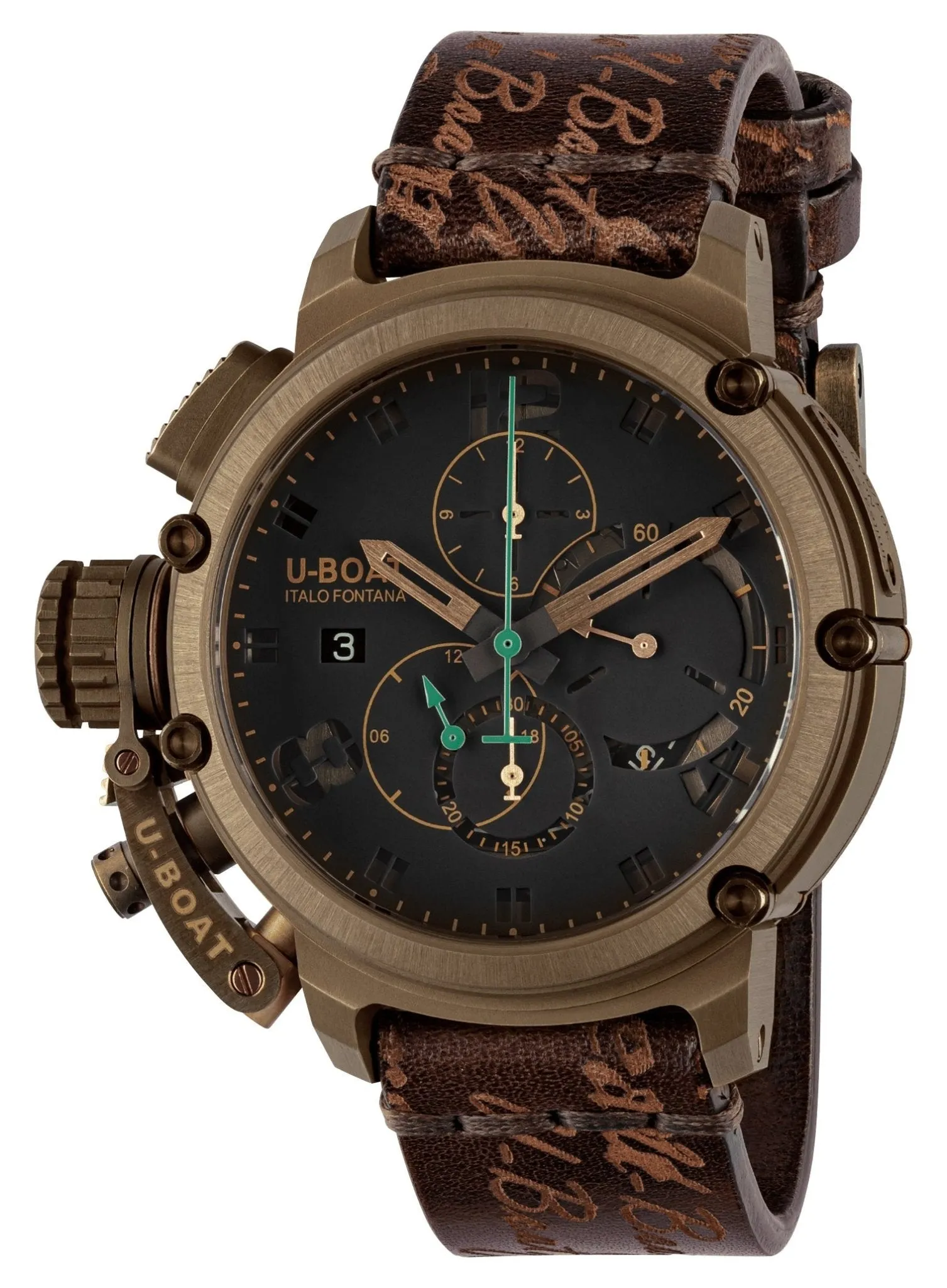 Limited Edition U-Boat Chimera Automatic Chronograph Bronze Dark Brown Dial Brown Leather Strap Date Mens Watch 8526