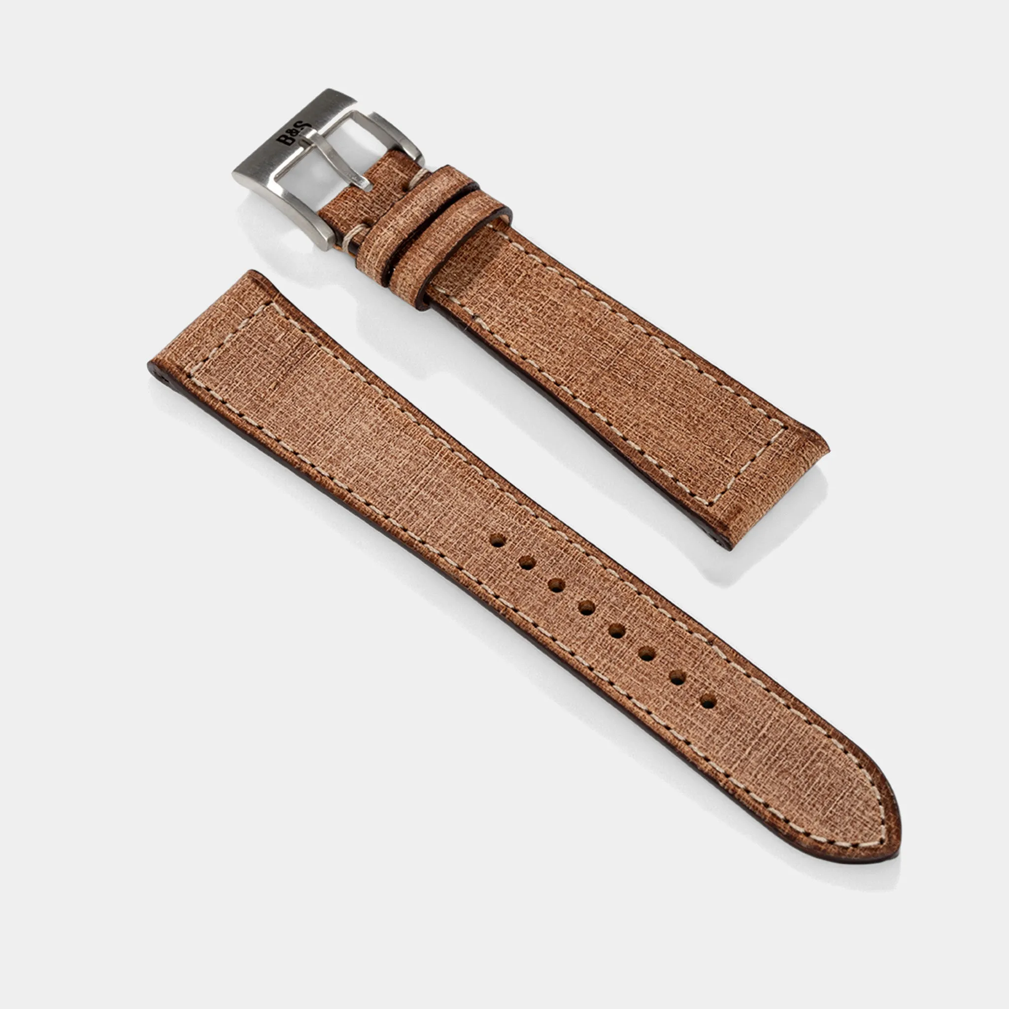 Linen Boxed Leather Watch Strap - Elegant Brown