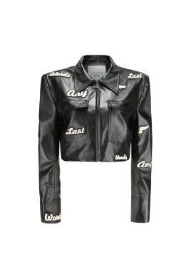 Logo Short Motorcycle Leather Jacket