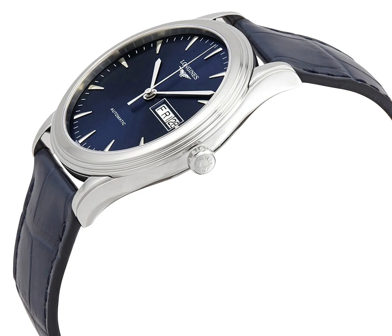 Longines Flagship Automatic Stainless Steel Blue Dial Blue Leather Strap Day/Date Mens Watch L4.899.4.92.2