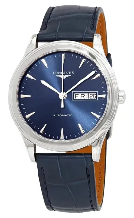 Longines Flagship Automatic Stainless Steel Blue Dial Blue Leather Strap Day/Date Mens Watch L4.899.4.92.2