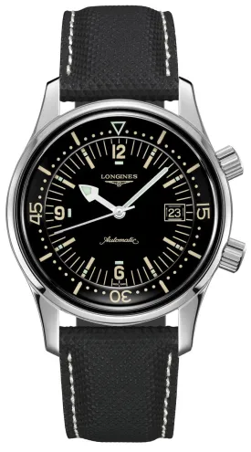 Longines Legend Diver Automatic Stainless Steel Black Dial Black Fabric Strap Date Mens Watch L3.774.4.50.0