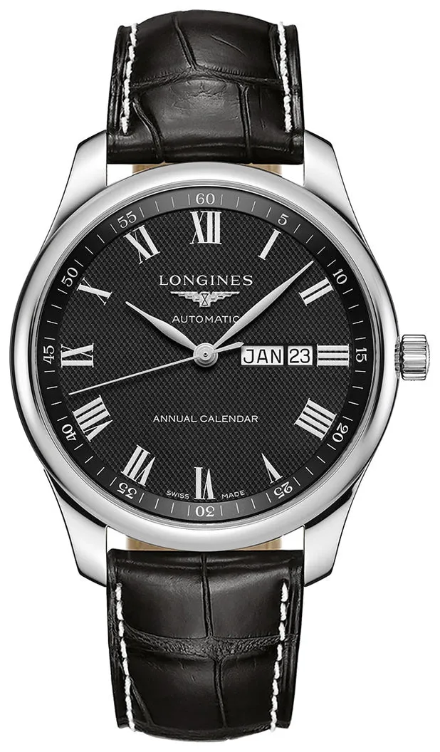 Longines Master Collection Automatic Stainless Steel Black Dial Black Leather Strap Date/Month Mens Watch L2.920.4.51.7