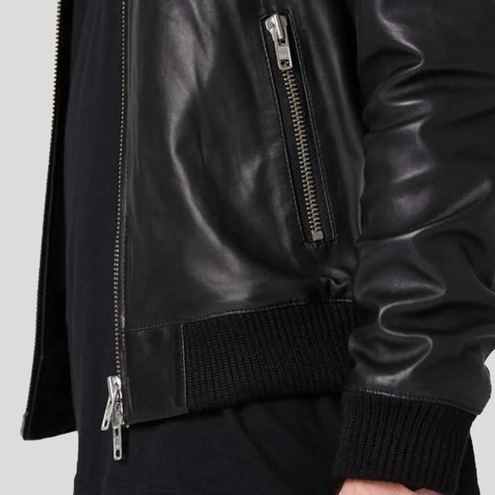 Luke Black Bomber Leather Jacket