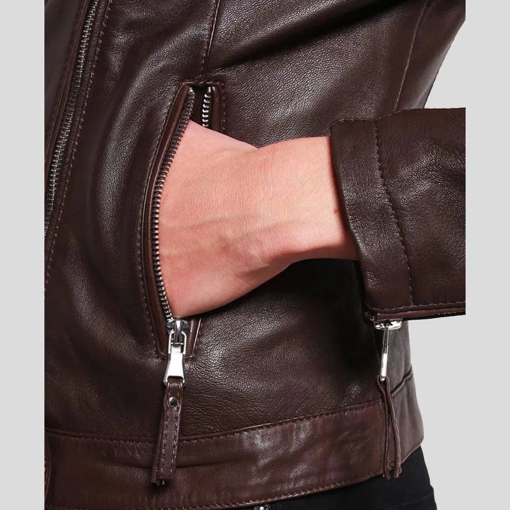 Luna Brown Biker Leather Jacket