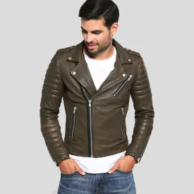 Mac Army Green Quilted Leather Jacket